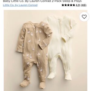 LC Lauren Conrad Cream Ribbed & Tan Duck-Print Footed Pajama Set